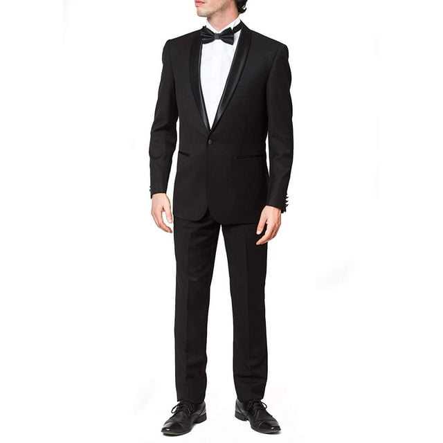 Giorgio Fiorelli Men’s G47815/1 One Button Modern Fit Two-Piece Shawl Collar Tuxedo Suit Set - Black - 42S