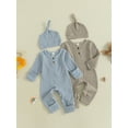 thumbnail image 3 of Rovasas Infant Baby Fall Clothes Stripe Long Sleeve Round Neck Jumpsuit Hat, 3 of 9