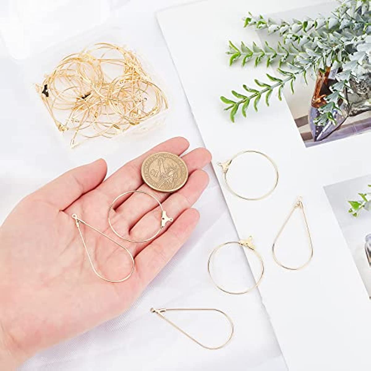 1 Box 40Pcs Real 18K Gold Plated Brass Hoop Earring Findings