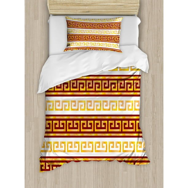 Toga Party Twin Size Duvet Cover Set, Ancient Greek Cultural Tribal
