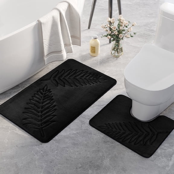 Leaf Bathroom Floor Mat Set | Water-Absorbent Non-Slip Polyester Bath Rug | Modern Rubber Back | Quick-Dry | 2-Piece Set | 16x20in & 20x31in | Living Room Entryway Kitchen Door