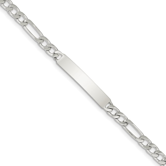 925 Sterling Silver Engraveable Figaro Link Id Bracelet