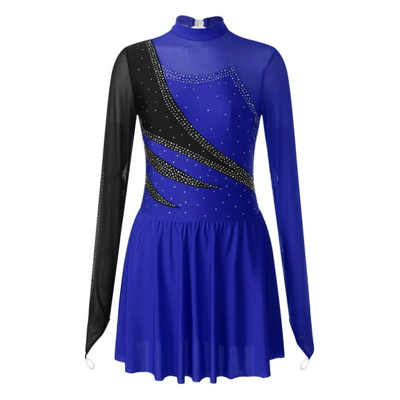 MSemis Women's Figure Ice Skating Dance Dress Roller Skating Dance Competition Royal Blue XL