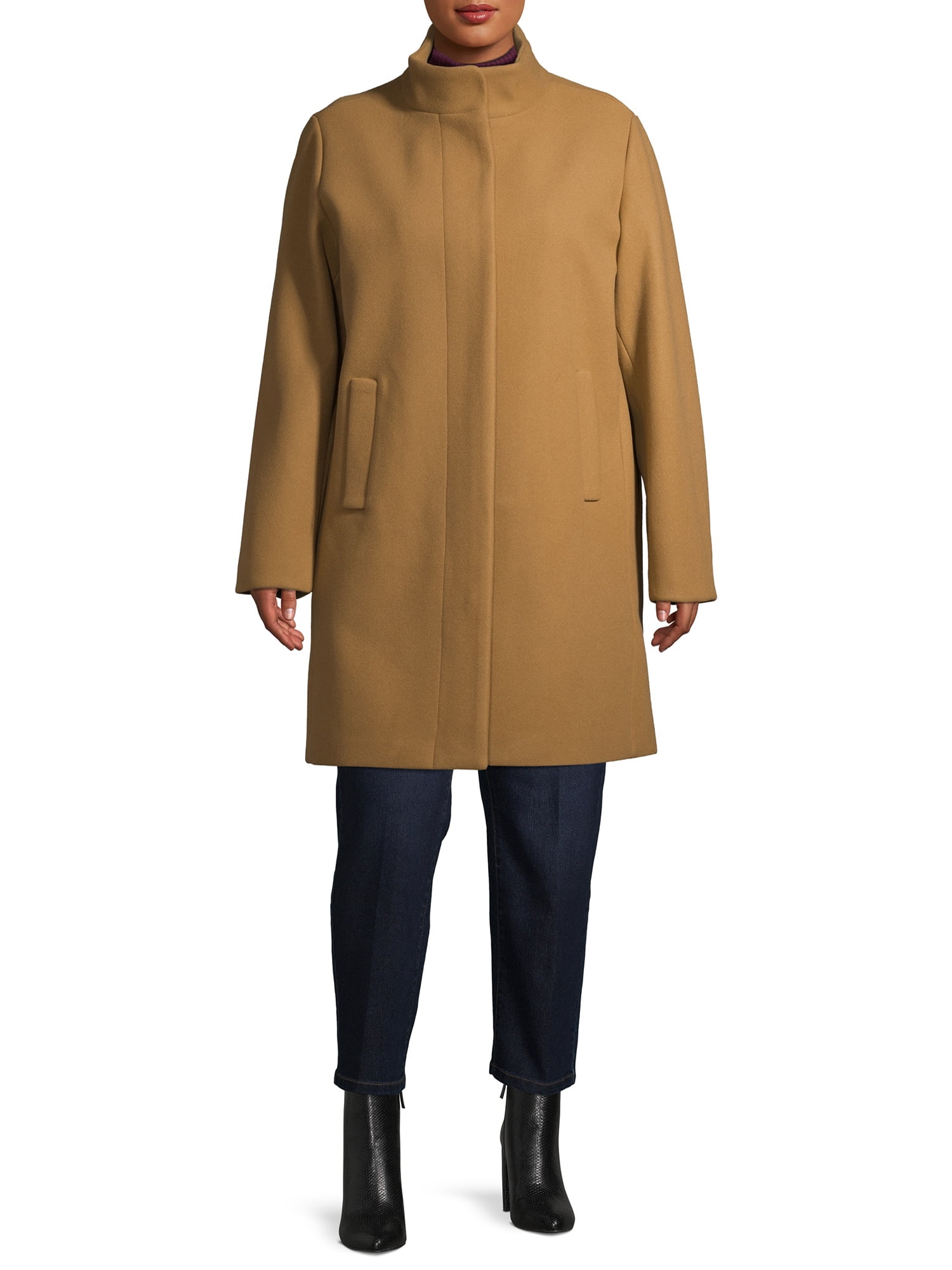 Time and Tru Time and Tru Women's Plus Size Faux Wool Funnel Neck