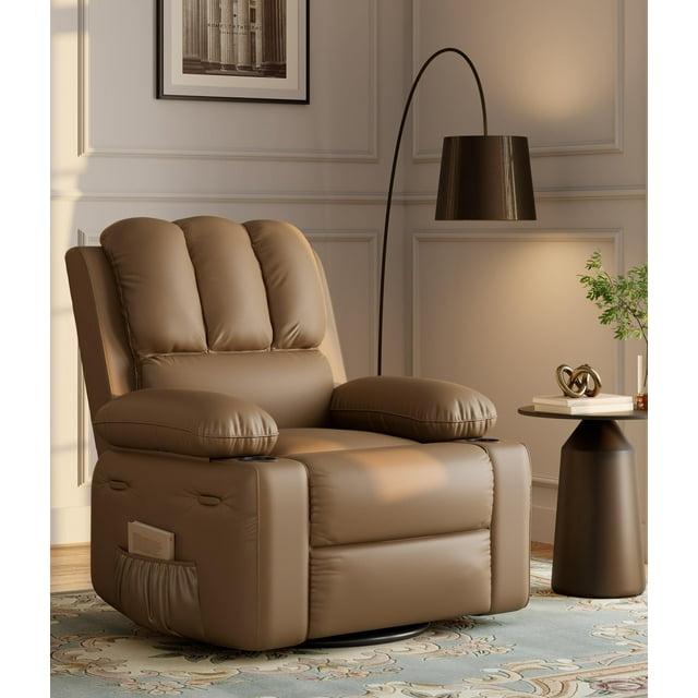 GARVEE Oversized Wide Rocker Swivel Recliner Chair, Stain Resistant, Beige