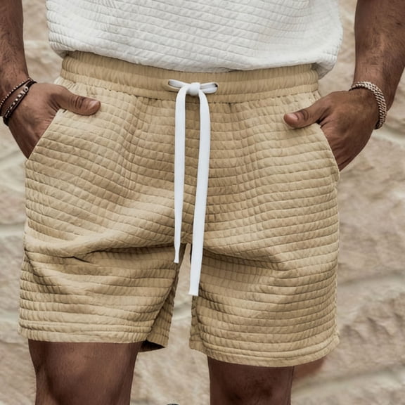 KIHOUT Men's Solid Casual Athletic Shorts - Polyester Rayon Cotton Blend, Elastic Drawstring Waist, Side Pockets for Summer Jogging & Daily Wear