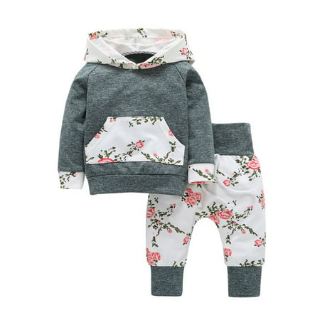 Newborn Baby Girl Clothes Hoodie Tops T-shirt+Cotton Pants 2pcs Suit Cute Spring Autumn Floral Clothing Set Size:Seventy