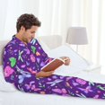 thumbnail image 4 of Mens Pajamas Set, Pink Purple Butterfly Flower Button Down Long Sleeve Loungewear Sleepwear Pjs sets for Men, 4 of 5