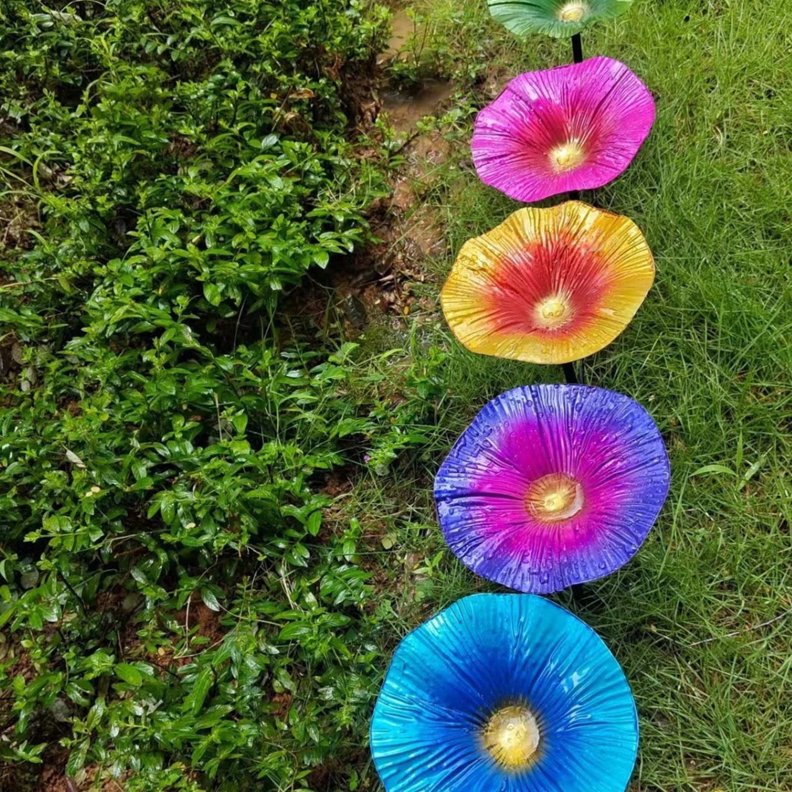 10x6 Inch Metal Flower Bird Bath Garden Stake for Outdoor Yard Decor Weather-Resistant Floral Bird Feeder for Wild Songbirds and Hummingbirds, Rose Red