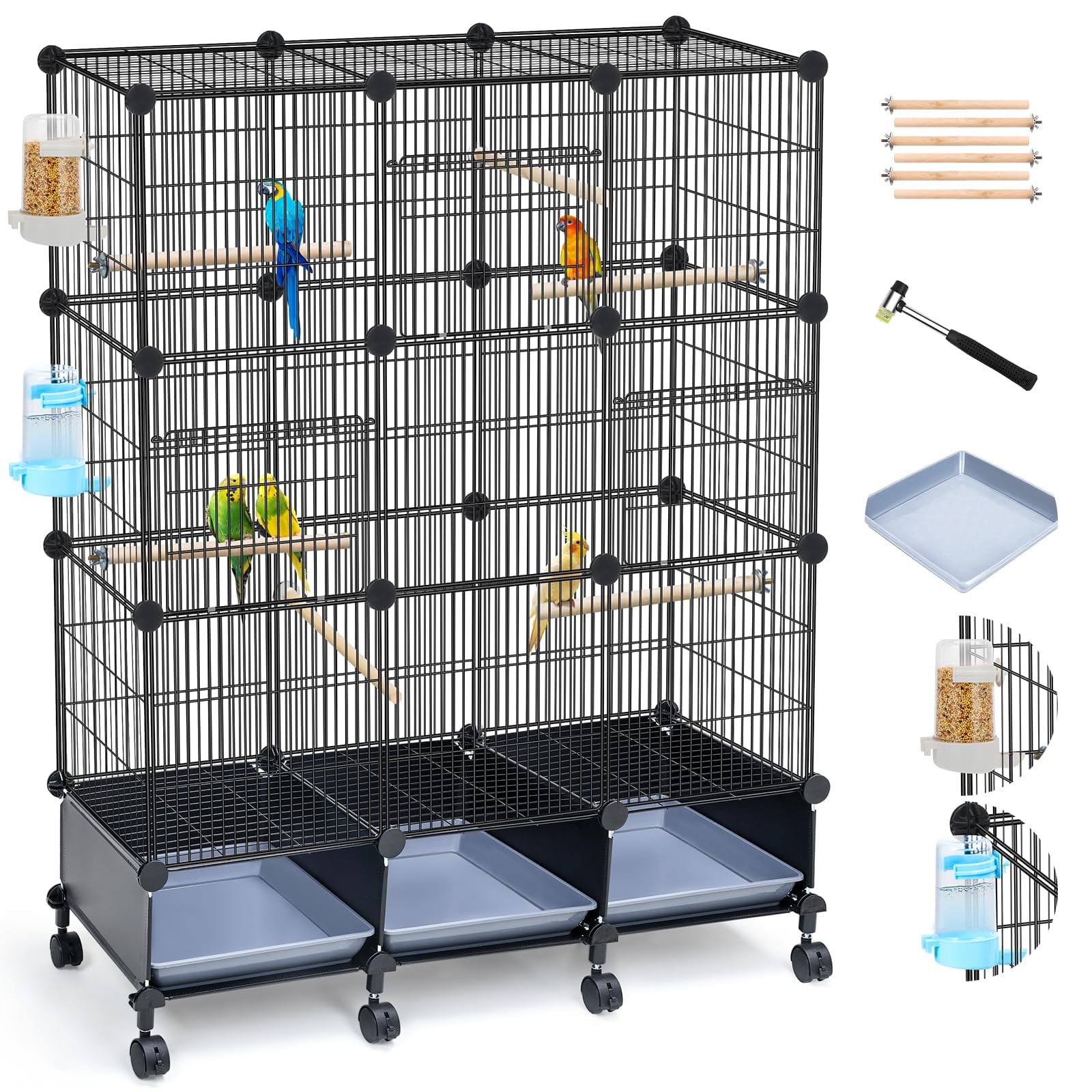 Encrypted Wire Metal Parrot Bird Cage, Upgraded Anti-Escape Lock System, Spacious Pet Bird Habitat for Parakeets, Medium Birds, Indoor Bird Play & Rest Cage