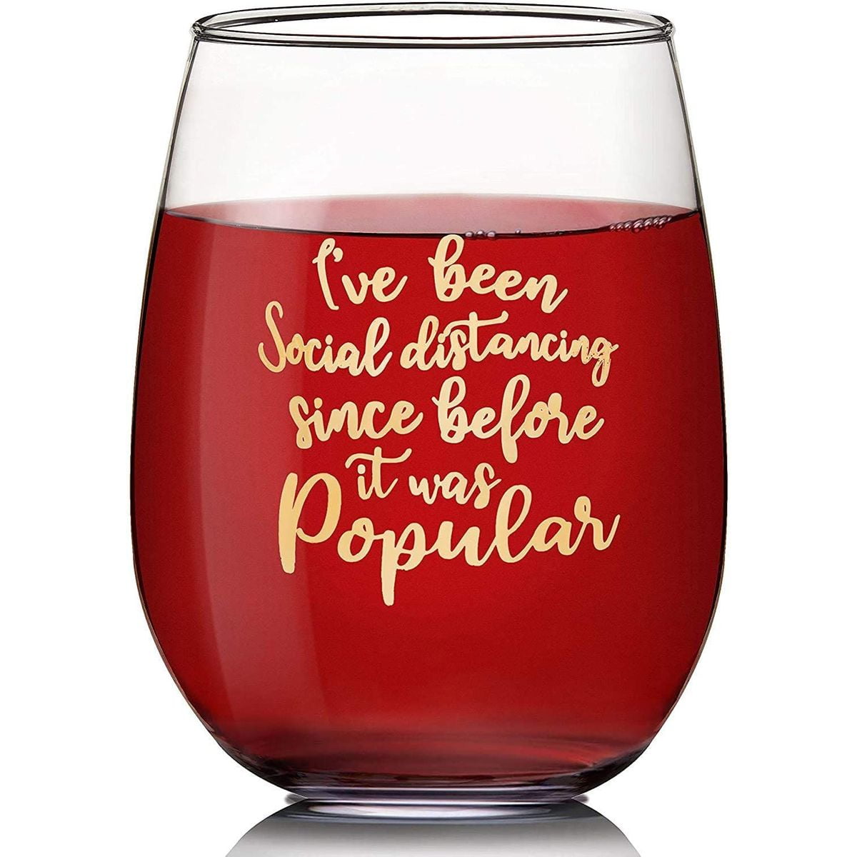 15 oz Clear Stemless Wine Glass for Drinking Accessories, Social Distancing Quotes, 4.3 x 3.3 in