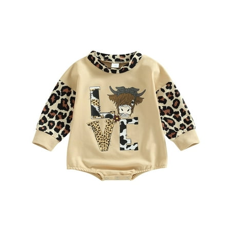 

Glonme Leopard Printed Playsuit for Newborn Loose Travel Bodysuit Warm One Piece Romper Apricot 70cm
