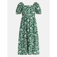 thumbnail image 4 of Time and Tru Women's Tie Back Cotton Midi Dress with Short Puff Sleeves, Sizes XS-XXXL, 4 of 4