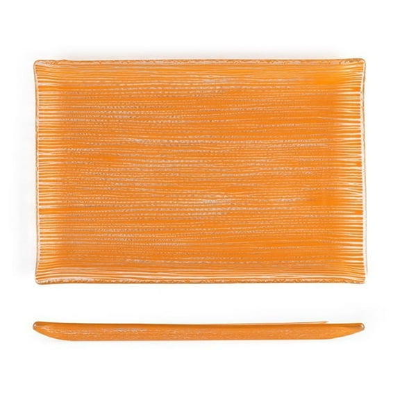 Turgla Fusion Glass Dinnerware 8.5" x 5.75" Rectangular Orange Glass Plate, Set of 12 (01-373-15ORG)