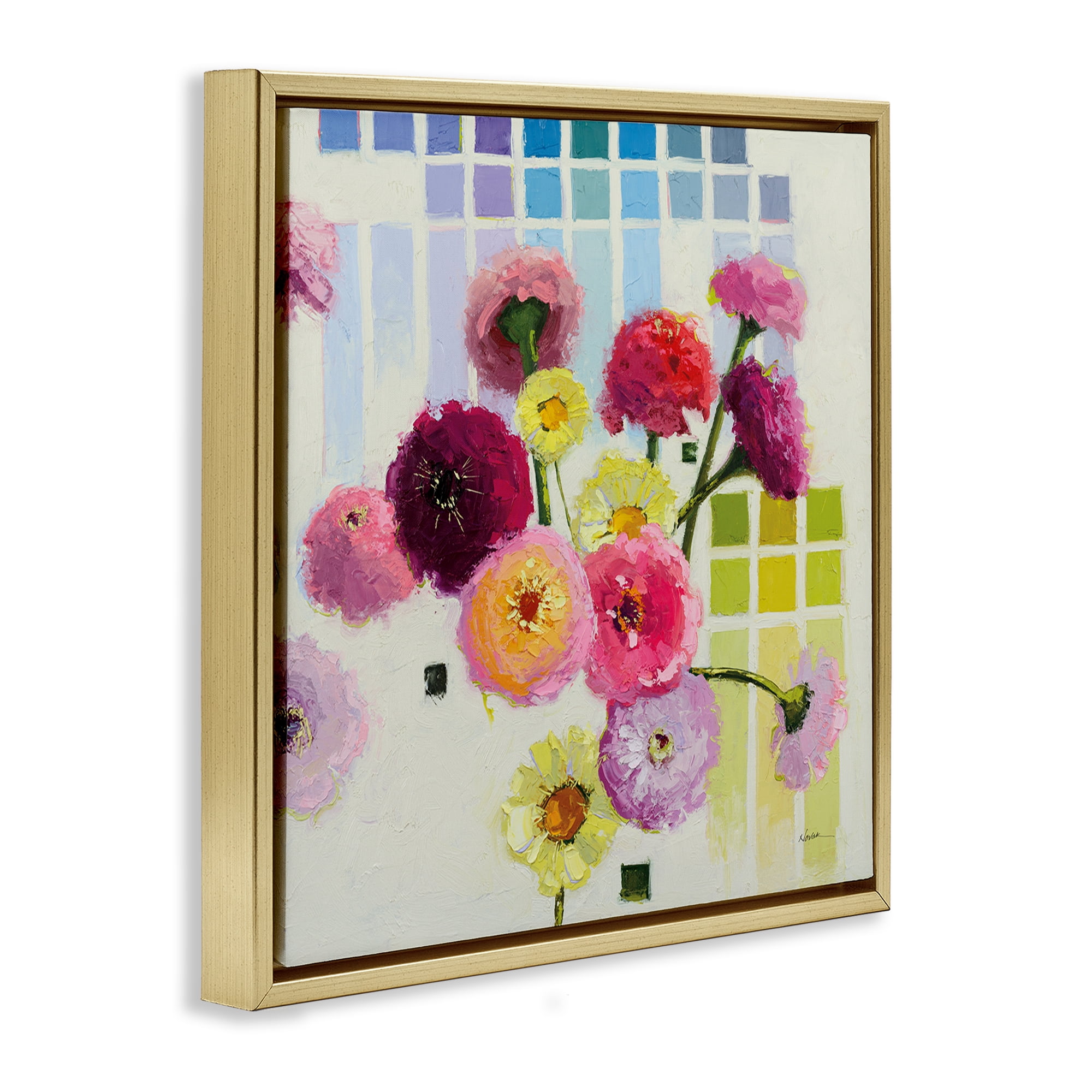 Stupell Industries Color Chart Pastel Bloom Study Gold Framed Floater Canvas Wall Art, design by Shirley Novak