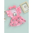 thumbnail image 3 of Infant Baby Girls Ruffle Romper Fly Sleeve Cartoon Elephant Stripe Printed Bodysuit with Headband, 3 of 9
