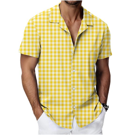 Guluxicc Men's Plaid Lounge Shirts Button Down Collared Short Sleeve Summer Casual Tops for Everyday Outfits
