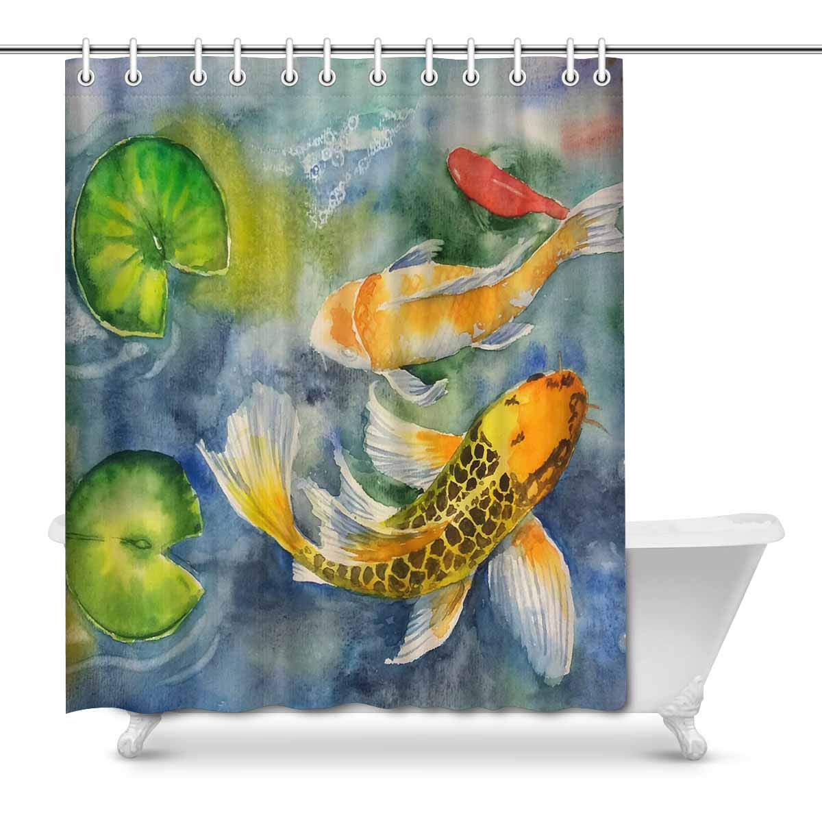 Asian Koi Fish and Lotus Dragonfly Pond Decor for Bathroom Details about   Koi Shower Curtain 