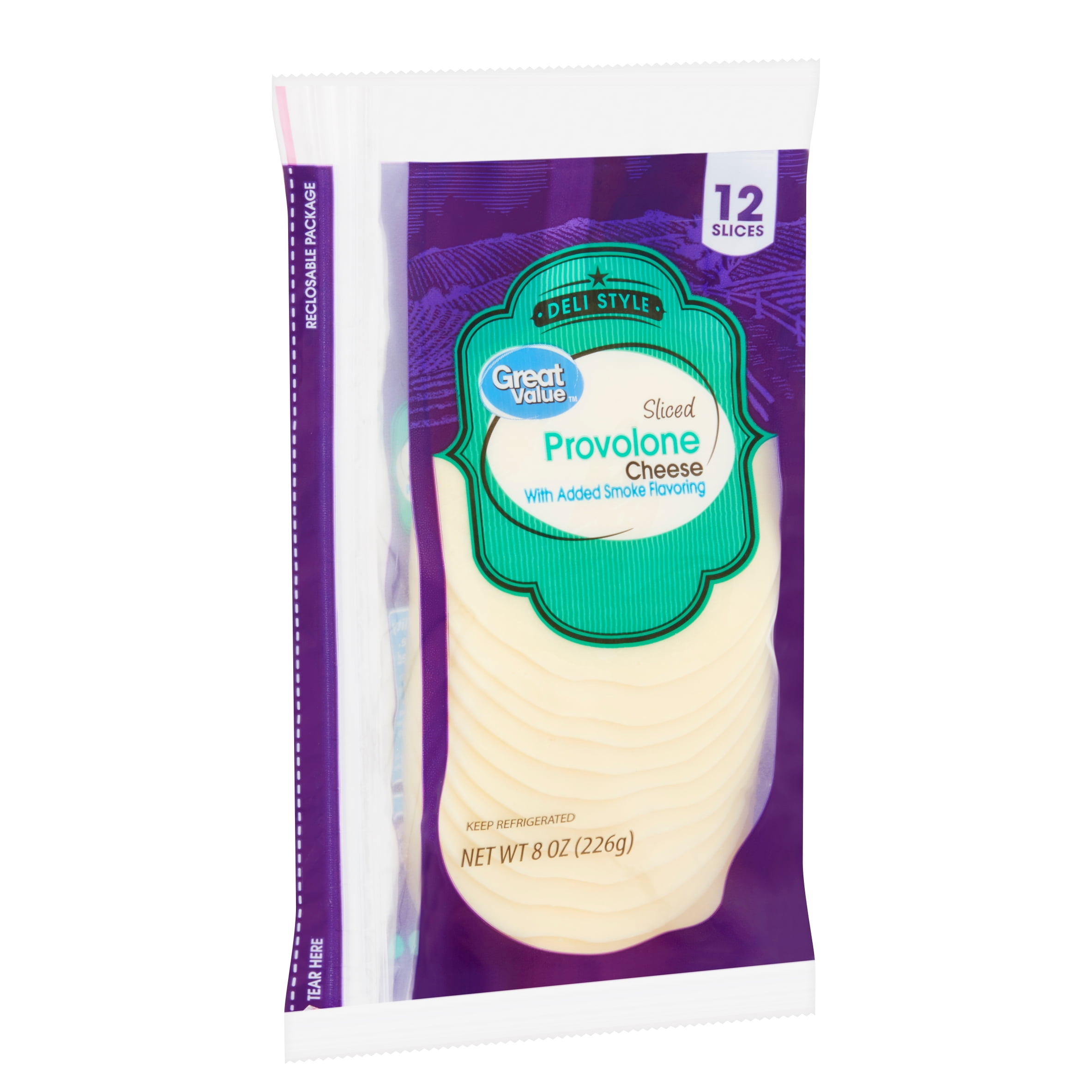 Great Value Deli Style Sliced Smoke Flavored Provolone Cheese, 8 oz