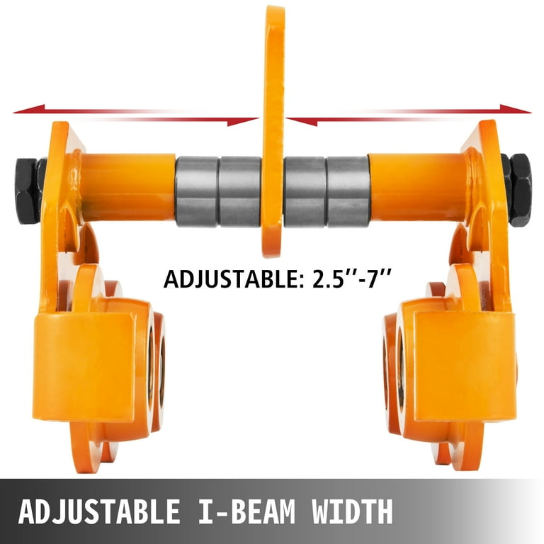 VEVOR 0.5T Push Beam Trolley,1000LBS Plain Trolley Adjustable Width Manual  Push Trolley for Straight Curved I Beam