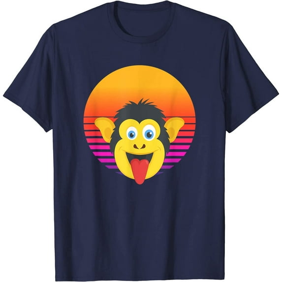 Funny Cute Monkey Chimpanzee Zoo Animal Face Retro Sunset T-Shirt