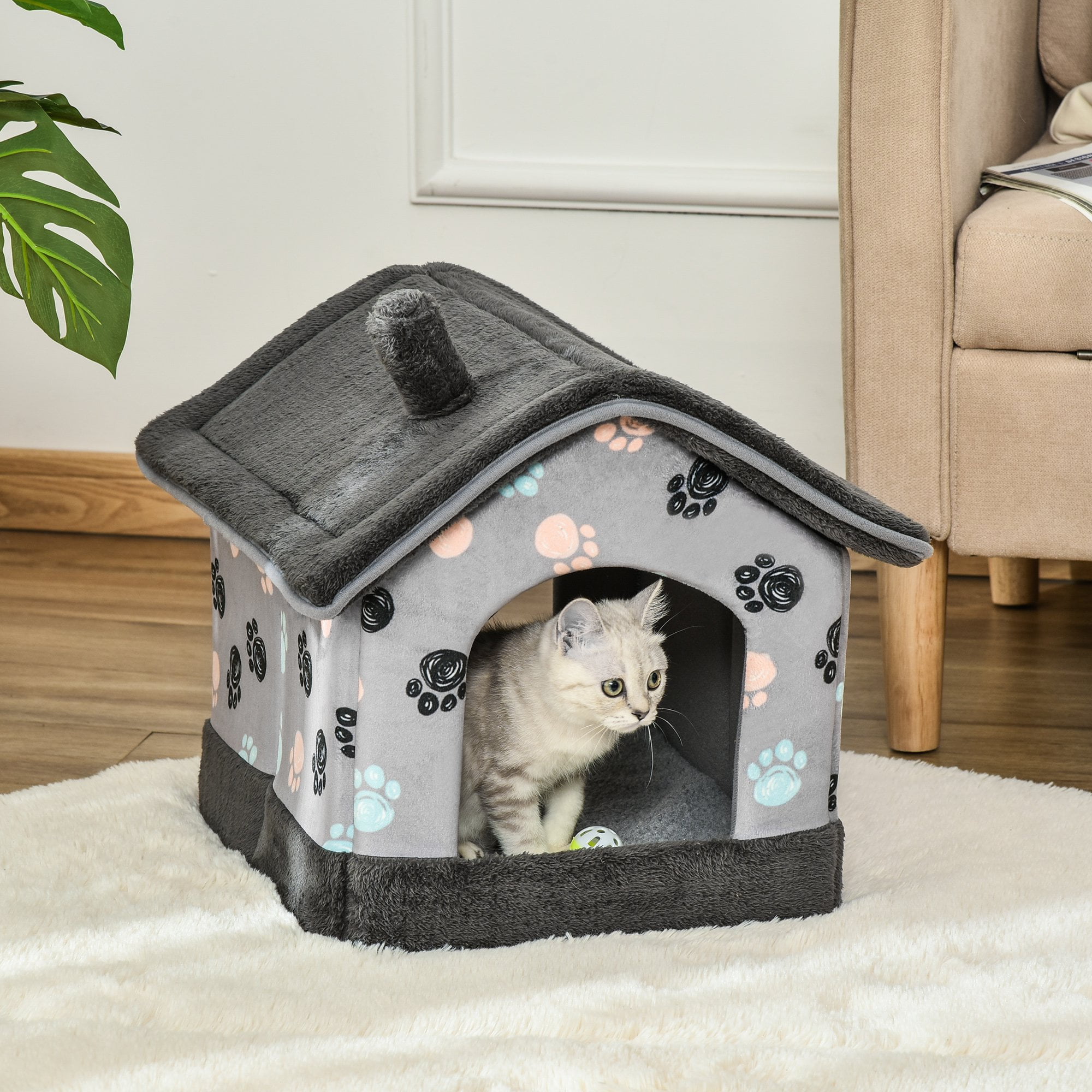 moonbody Heated Cat House Dog Kitty Shelter Foldable Pet House
