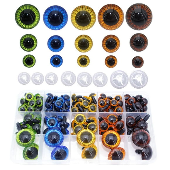 BESTCYC 1Box(80pcs) 3Size - 11mm/15mm/23mm 5Colors Threaded Shank Design Plastic Safety Eyes Craft Eyes with Washers for Crafts DIY Amigurumi Stuffed Animal Toy Doll DIY Making Supplies