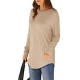 thumbnail image 6 of Long Sleeve Shirts for Women, Comdrip Womens Tunic Tops To Wear with Leggings Long Sleeve Thumb Hole Shirts Crew Neck Curved Hem Womens Long Sleeve T Shirts Khaki L, 6 of 7