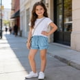 thumbnail image 5 of Frostluinai Girls Lightweight Jean Shorts Casual Baggy Fringe Hem Hot Pants Elastic Waist Comfy Denim Shorts Distressed Washed Jeans with Pocket 4-14Y, 5 of 9