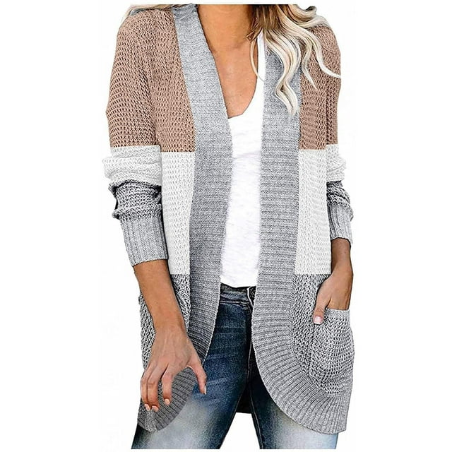 RKSTN Cardigan pour Femmes à Blocs de Couleur Décontracté à Manches Longues Cache-Maillot Cardigan en Tricot Chaud Automne Hiver Chandails à devant Ouvert Cardigan