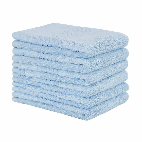 Piccocasa 100% Cotton Washcloth Set Bath Towel ,6 Piece 13.4 x 13.4 inch ,Light Blue