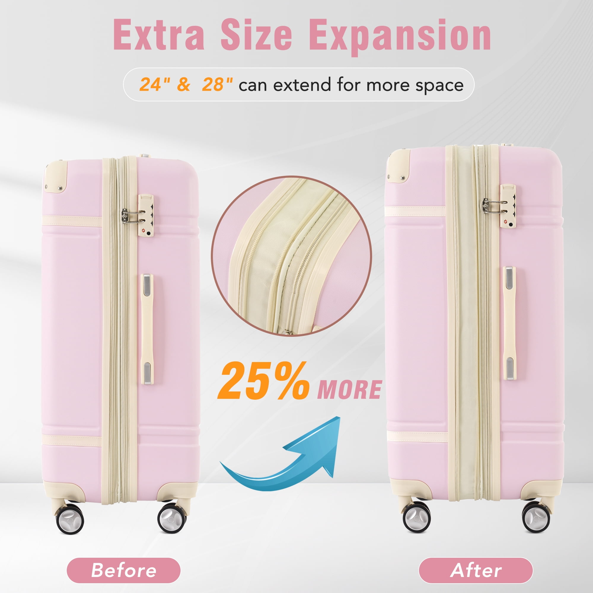 EUROCO 4-Piece Luggage Sets,Hardside Expandable Carry On Suitcase with TSA Lock,Cosmetic Case and Double Spinner Wheels,Lightweight Travel Luggage(20"/24"/28"),Light Pink