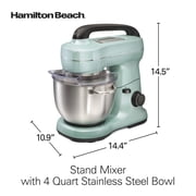 Hamilton Beach 4 Quart Stand Mixer for Kitchen, 7 Speeds, Tilt-Head, Dough Hook, Whisk & Flat Beater, Aqua