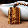 thumbnail image 3 of HOOUN Natural Tiger's Eye Lucky Men Gift Carved Pattern Tiger Oblong Pendant, 3 of 7