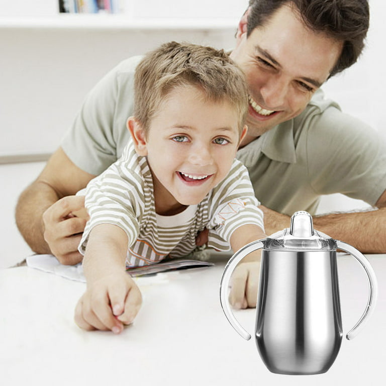 Amerteer Stainless Steel Sippy Cup, Double Wall Vacuum Insulated Sippy Tumble with Handle, 10 oz BPA Free Sippy Cup for Children Baby, Mug Tumbler for