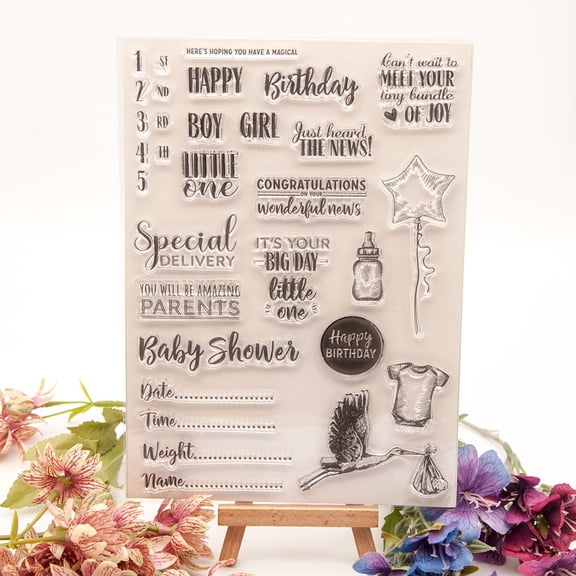 Ouginx 5.9 by 8.3 Inch Birth Newborn Letters Clear Stamps for Card Making Scrapbooking Arts Crafts Decoration