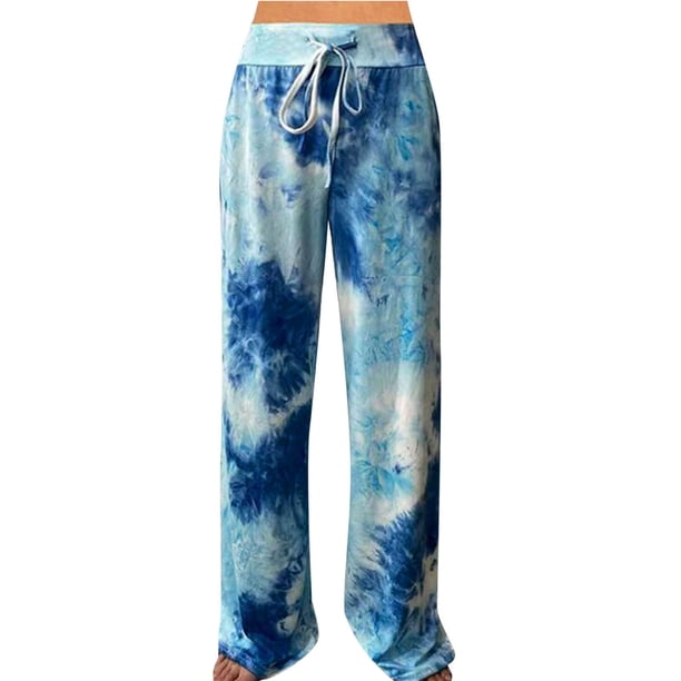 ICHUANYI Clearance Fashion Women Print Lightweight And Breathab Casual Loose Trouser Wide Leg Pants(Blue, XXL) ICHUANYI WER2023080916730