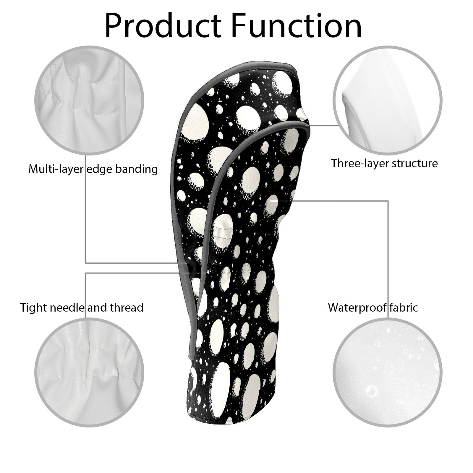 Golf Club Covers, Black Dot Premium PU Leather Driver Hybrid Putter Head Covers with Velvet Lining, Waterproof Golf Gifts for Men Women