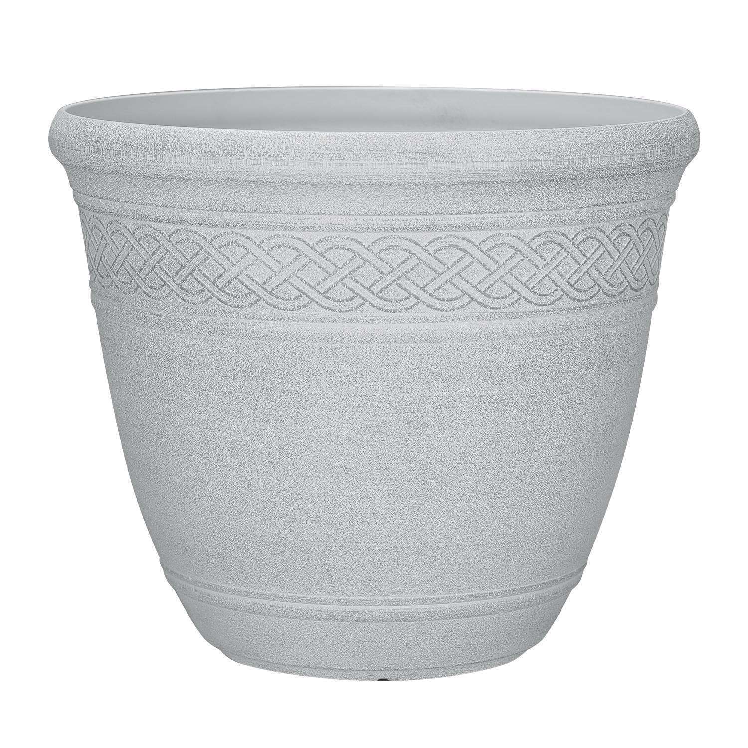 L&G Solutions 7028313 14 x 16 in. Polyresin Stone Planter, White