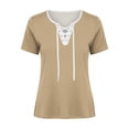 thumbnail image 5 of Kezqiaxn Cute Tops for Women Summer Drewstring Short Sleeve V-Neck Business Work Blouses Plus Size Fashion, 5 of 5