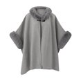 thumbnail image 2 of Fewfanhot Faux Fur Collar Wool Blend Cape Poncho, Buckle Closure Warm Wrap Coat for Women Fall Winter Daily Wear, 2 of 5