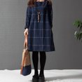 thumbnail image 2 of Quixlent Women's Vintage Plaid Dress Casual Long Sleeve Cotton Linen Dress Fall Loose Fit Checkered Crew Neck Tunic Midi Dress, 2 of 8