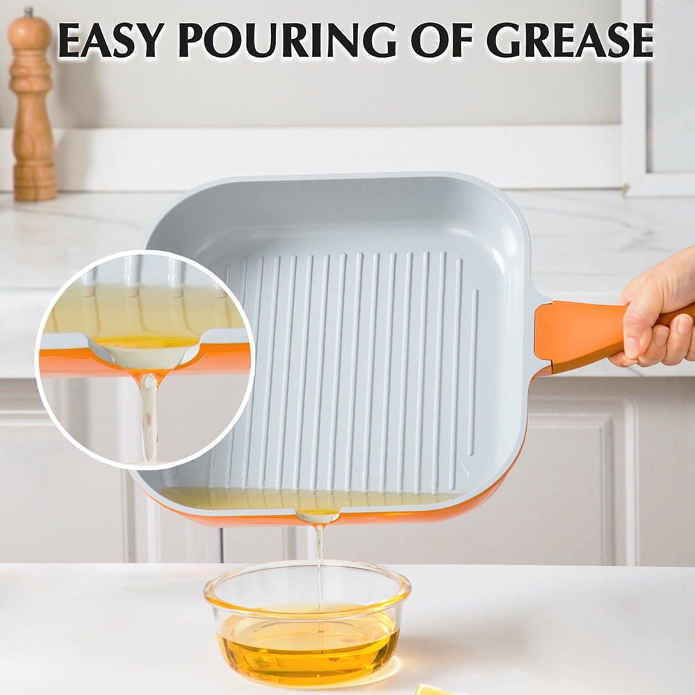 Koch Systeme CS 11 inch Nonstick Grill Pan, Square Skillet with Stay-Cool Handle, Compatible with All Stovetops, Even Heating, Copper