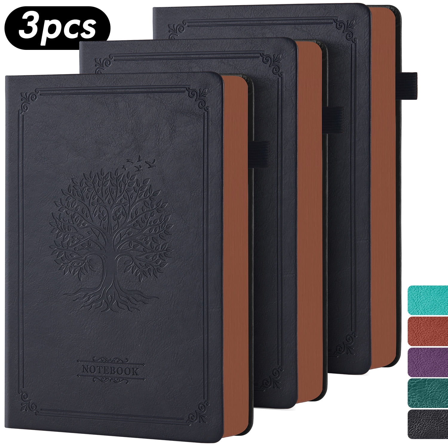 ROBCURSE 3 Pack A5 Journal Notebook 320 Pages College Ruled Notebook 100GSM Thick Paper Vintage PU Leather Cover with Tree Embossed Hardcover Notebook for Office Home 5.6 x 8.3