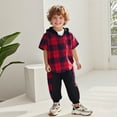 thumbnail image 2 of Toddler Kids Outfit Sets Short Sleeve Patchwork Plaid Prints T-Shirt Hooded Tops And Pants Kids Boys Girls Retro Stylish Outfit Sets，2Piece，7 -8 Years, 2 of 6