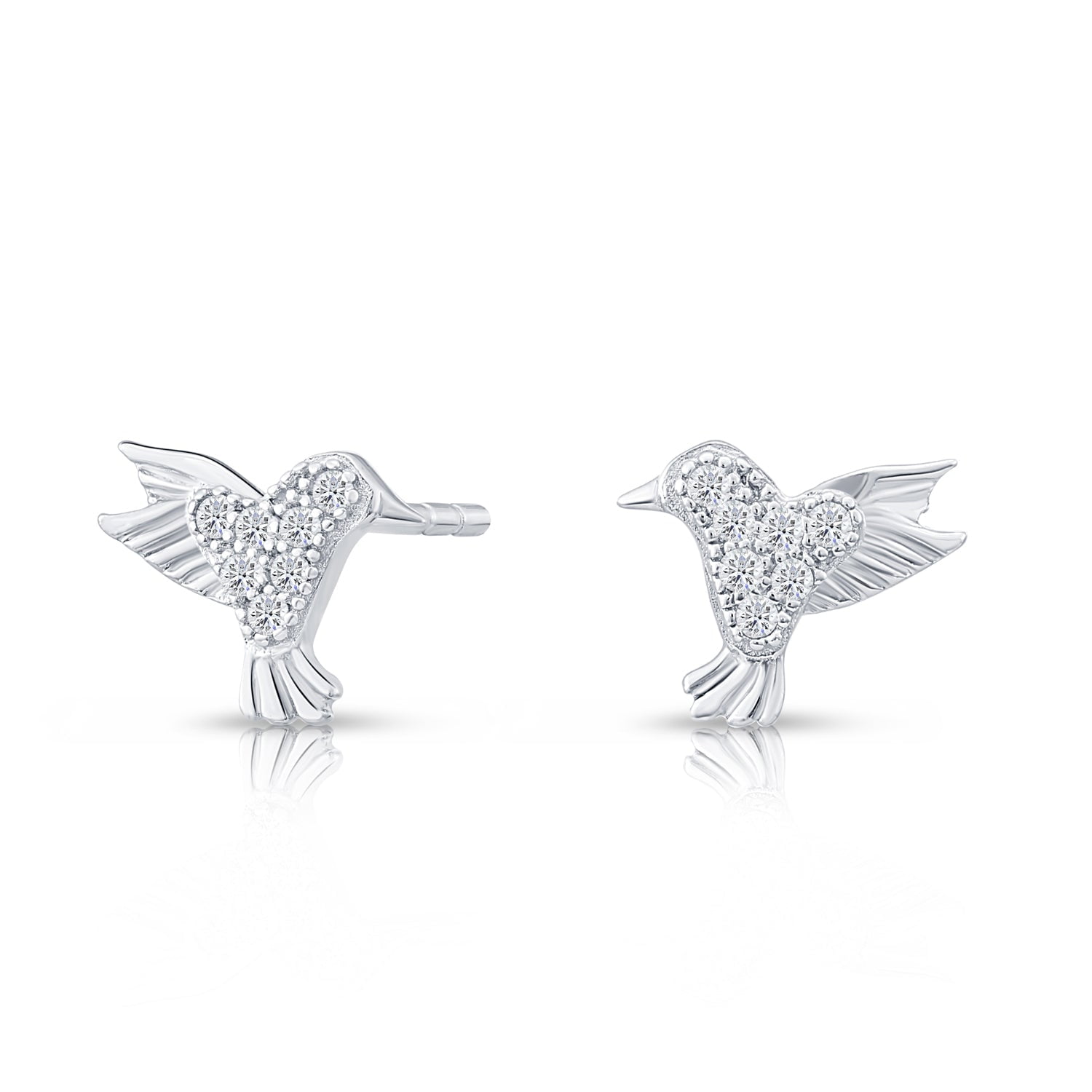 Tilo Jewelry 925 Sterling Silver Bird Stud Earrings with Cubic Zirconia CZ Stones | Women, Men, Unisex
