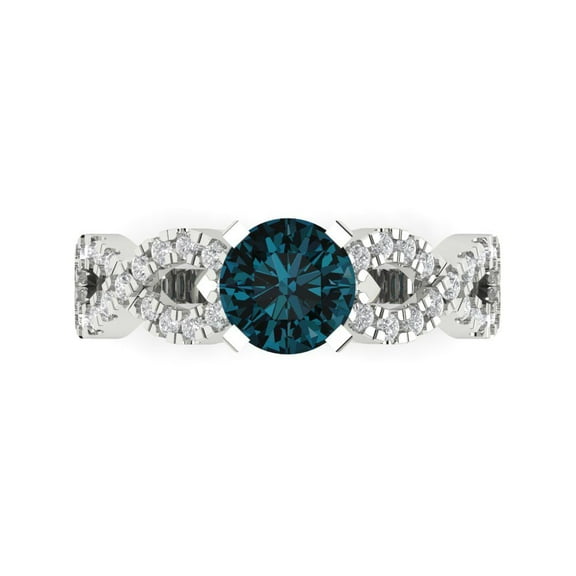 Solitaire with Accents Engagement Ring for Women - 1.42ct Natural London Blue Topaz in 18K White Gold Promise Ring