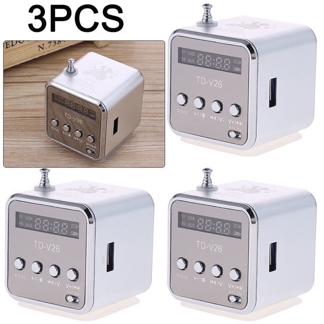 Mini altavoz pequeño con radio portátil TD-V26 plateado (Plata)