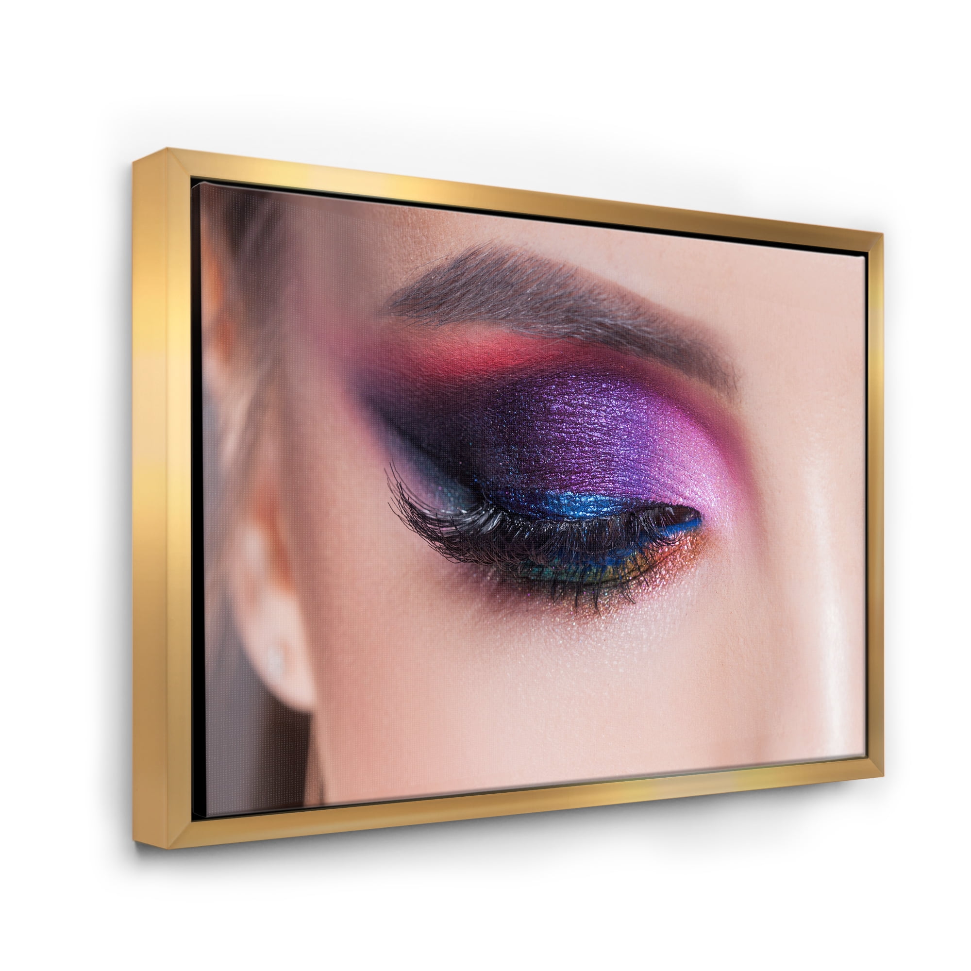 Designart 'Bright Eye Makeup In Luxurious Blue And Pink Shades' Modern Framed Canvas Wall Art Print