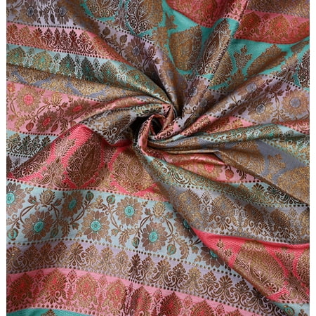 eloria Floral Embroidered Brocade Jacquard Sewing Apparel Making Fabric by the Yard Kurta Dress Apparel Cloth, Color: Multi Color 02